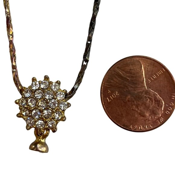 Gold-Tone Twisted Chain Necklace With Rhinestone Sunburst Pendant & Clasp Closur - Picture 1 of 6
